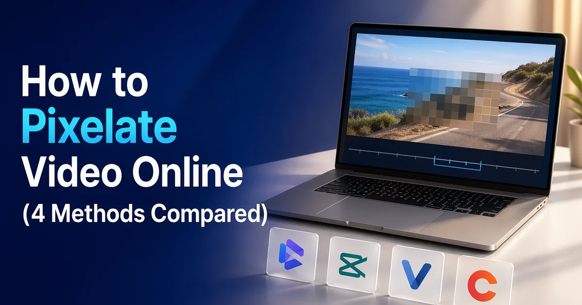 Image showing the best 3 ways to pixelate a video online including BlurMe, Canva and Youtube Studio